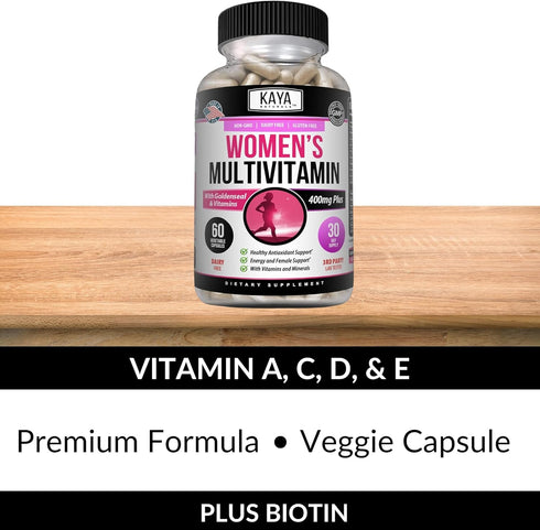 Kaya Naturals Women's Multivitamin, Overall Healthy Antioxidant, and Immune Support, Vitamins A, D, C, E, Biotin, Folic Acid, & Multi-Mineral, Ene...