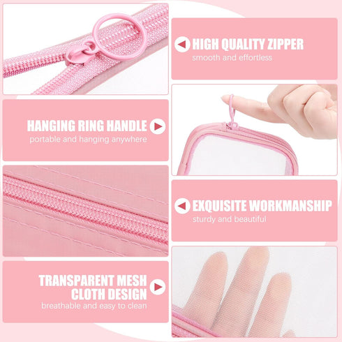 Weewooday 4 Pcs Mesh Makeup Bag Mesh Cosmetic Bag Travel Toiletry Bag Pouch with Zipper Mini Portable Makeup Cosmetic Travel Toiletry Purse Bag fo...