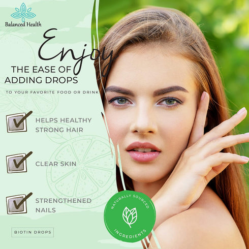 Biotin Drops - 120 Servings, 2oz, Lemon Flavor, Promote Healthy Hair Skin and Nails...