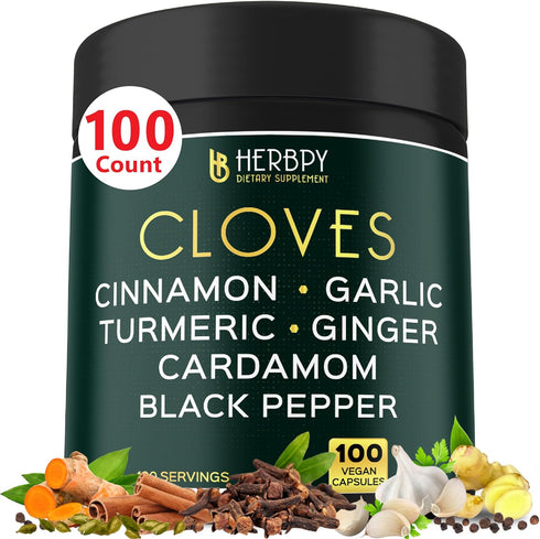 7in1 Clove Supplement Rich in Vitamins & Minerals for Digestive, Immune System, Bone & Heart Health with Cinnamon, Turmeric, Ginger, Cardamom, Gar...