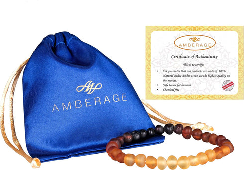 AMBERAGE Natural Baltic Amber Bracelet for Adults (Women/Men) - Hand Made from Raw-Unpolished/Certified Baltic Amber Beads(6 Colors) (7, Raw-Unpol...
