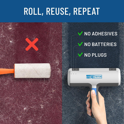 Triton Pet Hair Remover w/Fur Trapping Compartment - Easy to Use Pet Hair Removal Tool - Cat & Dog Hair Remover for Couch, Furniture, Clothes, Bed...