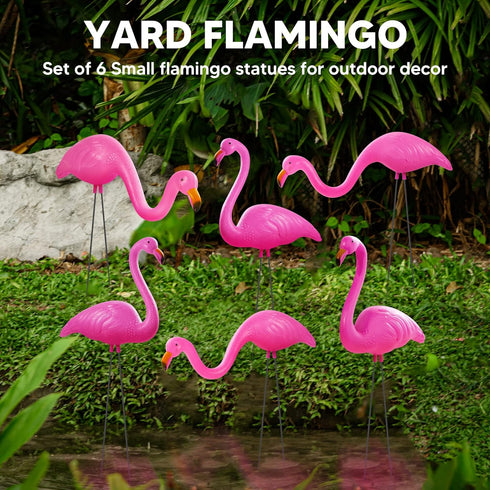 JOYIN Set of 6 Small Pink Flamingo Yard Ornament Stakes, Mini Lawn Plastic Flamingo Statue with Metal Legs for Sidewalks, Outdoor Garden, Luau Par...