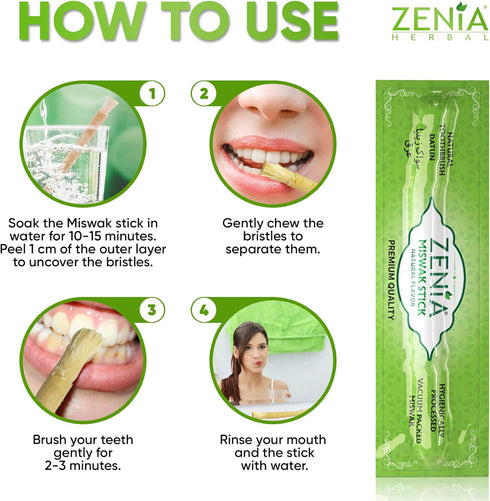 Zenia Sewak Natural Miswak Toothbrush - Vacuum Sealed Natural Flavor Traditional Peelu Toothbrush Stick - for Healthy Gums, Teeth, and Fresher Bre...