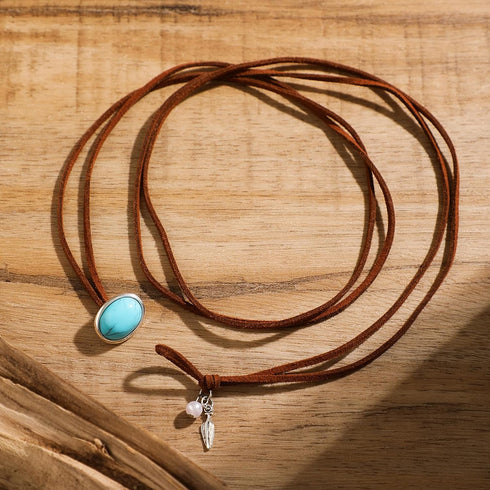 HTH Boho Choker Necklace for Women Layered Bohemian Turquoise Leather Choker Western Boho Necklace...