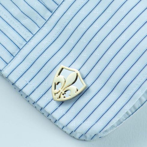 3D Cut Fleur-de-Lis Cufflinks, Stainless Steel with Gold Accents (Cufflinks Box Included)...