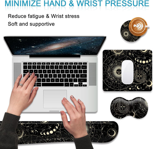 Keyboard Wrist Rest Support + Mouse Pad + Mouse Wrist Rest + Coaster, 4 PCS Set Ergonomic Memory Foam Mousepad with Durable Anti-Slip Rubber Base ...