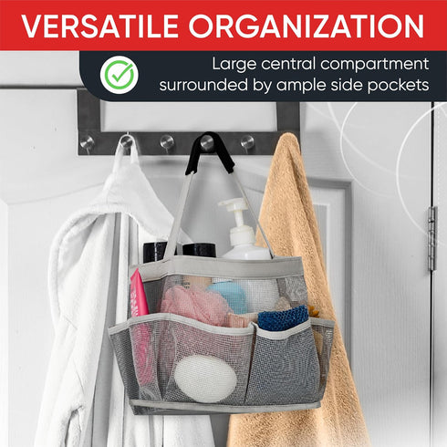 Masirs Mesh Shower Caddy Bag - (9 Pocket) Large Collapsible, Portable Bathroom Organizer for Travel, Gym, & Dorm - Easily Carry & Organize Bathroo...