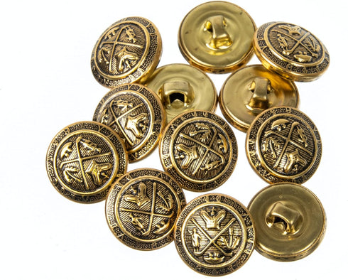 Mibo 12pcs Metal Shank Buttons - 24L(15mm) with Military Style Heraldic Crest Design - Antique Gold...