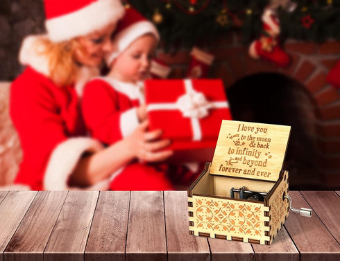 Wooden Music Box, I Love You to The Moon Music Boxes, Gifts for Husband, Wife, Lover, Kids, Gift for Christmas, Birthday, Anniversary, Wedding - M...