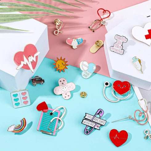 20 Pieces Nurse Enamel Pins Cute Brooch Pins Inspirational Cartoon Lapel Pins Badges Doctor Enamel Pin with Storage Bag for Nurses' Day Christmas ...