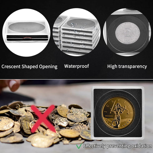 Coin Snap Holders, 20 Pieces Silver Dollar Coin Holder, Coin Capsule Storage Box with 5 Size (20/25/30/35/40 mm) Adjustable Gaskets, Coins Collect...
