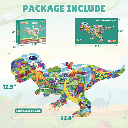 130 Piece Dinosaur World Jigsaw Puzzle for Kids 4-10, Tyrannosaurus Rex Floor Puzzle for Preschool Learning (21.42 X 16.42 in)...