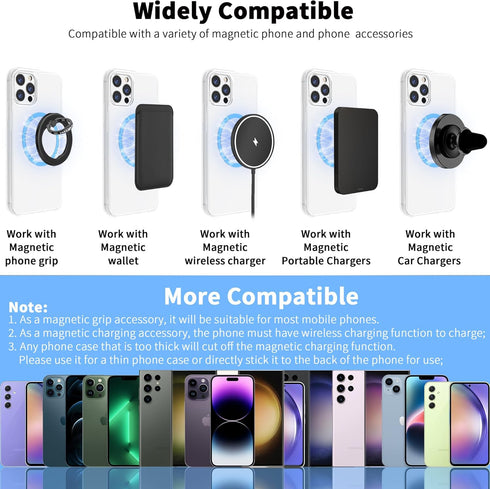 2Pcs Metal Ring Sticker for Pop Socket Magnetic Grip, Magnetic Adapter Adhesive for iPhone, Magsafe Wireless Charger (Blue)...