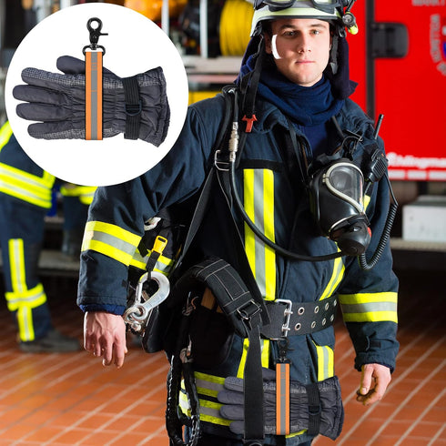 Shappy 2 Pieces Firefighter Glove Strap with Reflective Trim Firefighting Glove Safety Strap Turnout with Swivel Snap Hook Clip (Orange)...