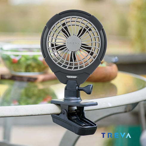 Treva 5 Inch Two Speed Battery & USB Powered Clip On Fan - Slim and Portable Cooling Travel Fan with USB - Gray...