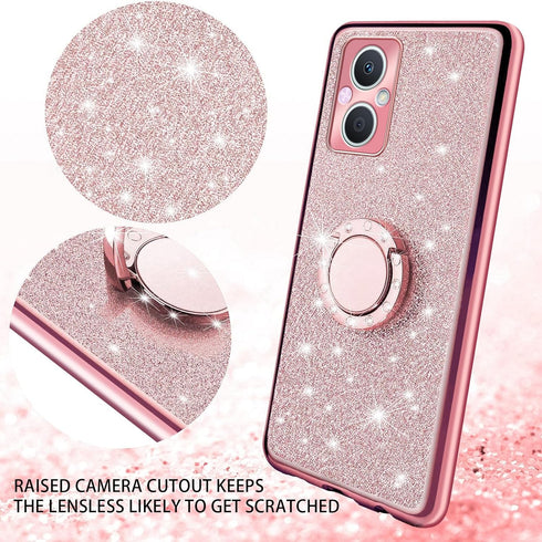 for OnePlus Nord N20 5G Phone Case (EB2103) with Ring Stand Lanyard Strap Cute Glitter Girls Women Protection ShockProof 2-Layer Protective Cover ...