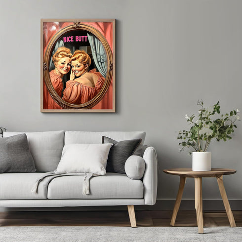 Posterizer 1 pcs-retro classic inspired art-pink poster-funny "nice butt" quote 2-Comedy Art-Retro Art- Bathroom, restroom Decor- unframed wall ar...