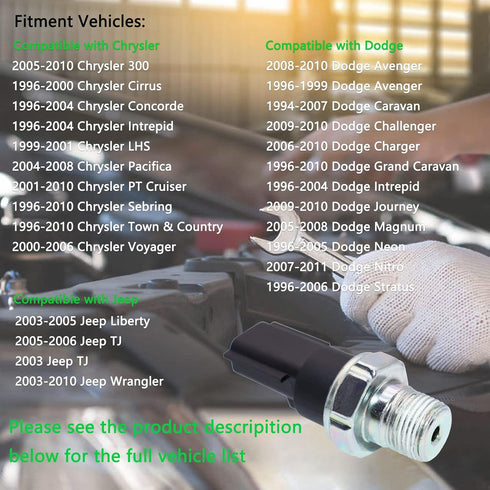 Engine Oil Pressure Sensor Switch Sender Unit 5149098AA 4608303AB 12611500893 Compatible with Dodge Neon Nitro Jeep Chrysler Sebring Town & Countr...