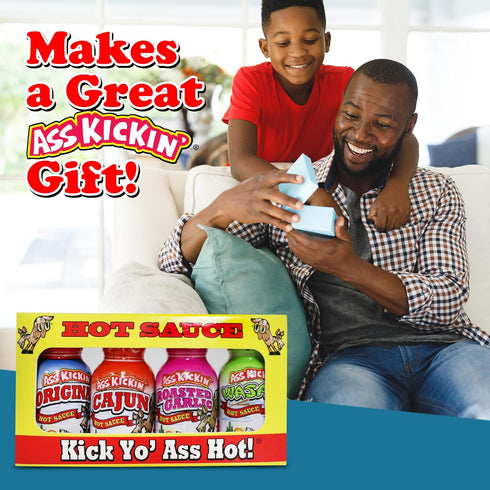 ASS KICKIN' Premium Hot Sauce Bottles Gourmet Gift Set Travel Size – .75 oz. 4 Pack - Try if you dare! – Perfect Gourmet Christmas Gifts for the H...
