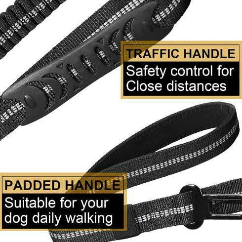 Heavy Duty Dog Leash, 4-6FT Shock Absorbing Tactical Dog Leash with 2 Padded Handles, Advanced Easy Metal Clip, No Pull Reflective Dog Leash for M...