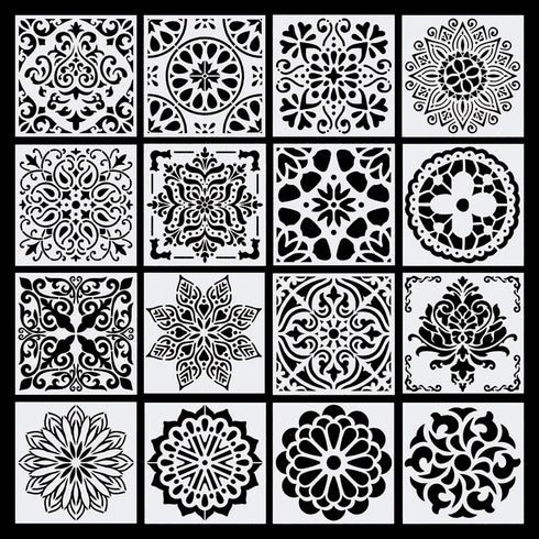 16 Pcs Mandala Stencils for Painting - Reusable Mandala Stencils Painting Templates for Scrapbooking Drawing Wood Wall Card Fabric DIY Crafts Deco...