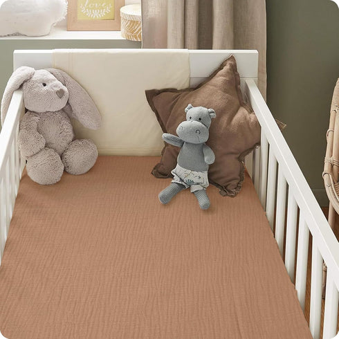 52x28 Inches Muslin Crib Sheets Fitted Crib Mattress Sheet for Baby Girls & Boys, 100% Cotton, Soft Boho Neutral Toddler Bedding Bed Sheets Fits W...