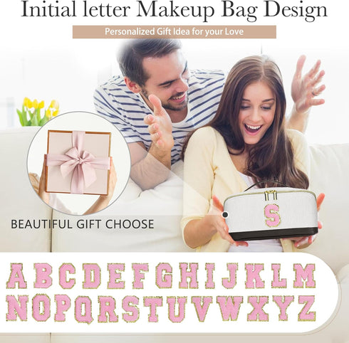 2Pack Personalized Makeup Bag,Preppy Stuff Cosmetic Bag with Initial Makeup Brush Bag Mother's Day Gift Travel Makeup Bag Pouch Monogram Makeup Ba...