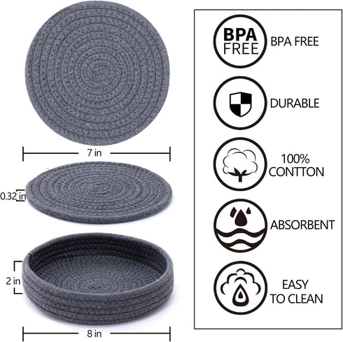 Trivets for Hot Dishes, Trivets for Hot Pots and Pans, 7 Inchs Hot Pads 5 Pcs and Storage Basket for Countertops, Pot Holders for Kitchen, Cotton ...