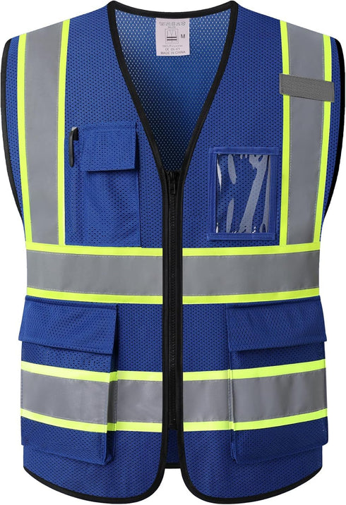 Reflective Safety Vest for Men Women with 5 Pockets and Zipper Front High Visibility Mesh Vest Hi Vis Construction Work Vest,Meets ANSI/ISEA Stand...