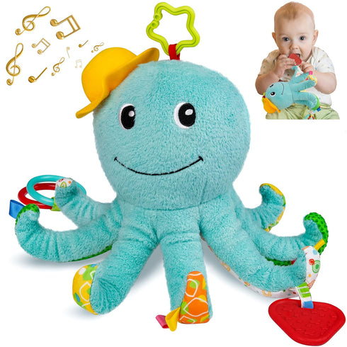 Infant Baby Girls Musical Stuffed Animal Activity Soft Toys with Multi-Sensory Crinkle, Mirror, Rattle and Textures for 0-3-6-12 Months Developmen...