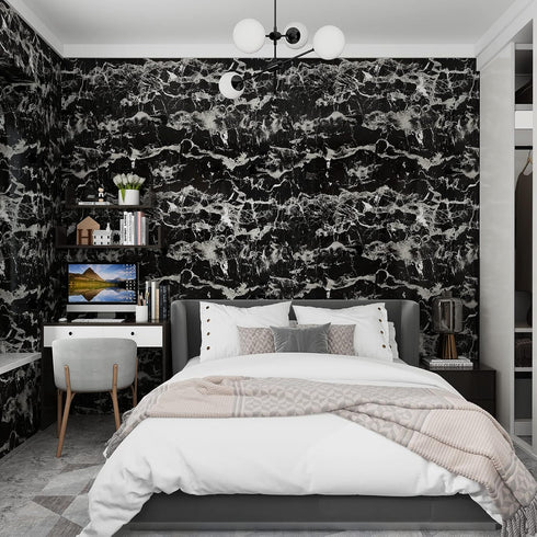 16x118 inch Black Marble Contact Paper Peel and Stick Countertop Waterproof Vinyl Glossy Granite Wallpaper Removable Self-Adhesive Film for Kitche...