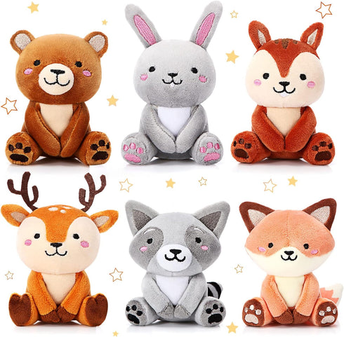 Aoriher 6 Pcs Mini Woodland Animals Plush Toys Bulk 4 Inch Cute Plush Bear Rabbit Squirrel Raccoon Stuffed Keychain for Baby Shower Birthday Party...