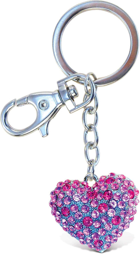 Puzzled Pink Heart Keychain - Silver 3D Sparkling Crystal Rhinestone Keychain, Stylish Silver Metal Alloy Heart Shaped Bag Pink Keychain, Cute Pin...