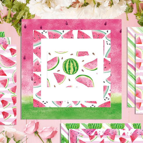 24 Sheets Watermelon Scrapbook Paper, 12 Designs Watermelon Craft Paper Double-Sided Papermania Folded Flat for Summer Card Making Scrapbook Photo...