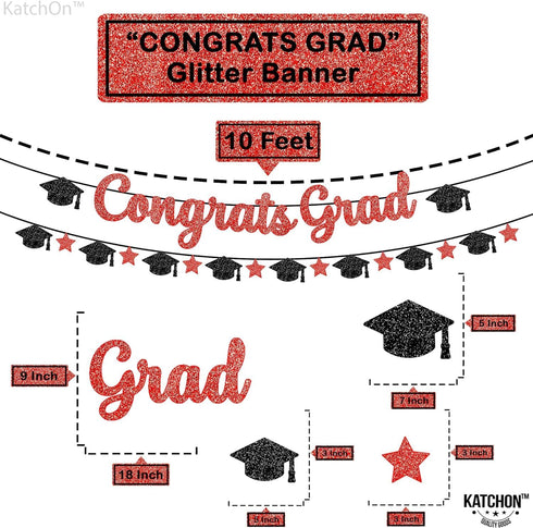 KatchOn, Glitter Congrats Grad Banner Red and Black - 10 Feet | Black and Red Graduation Banner, Grad Cap Garland for Grad Decorations Class of 20...