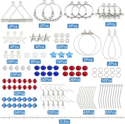 SUNNYCLUE 1 Box 366Pcs DIY 10 Pairs American Flag Patriotic Dangle Bohemian Earrings Making Kit 4th of July Independence Day Chandelier Charms Red...