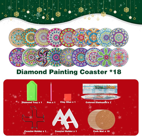 Tontut 18 pcs diamond painting coasters with holder ?DIY diamond art mandala coasters Diamond painting kits for beginners, art craft supplies for ...