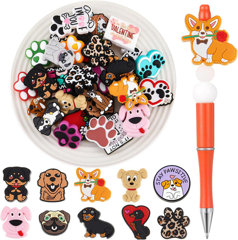 Realspring 40 Pcs Dog Silicone Focal Beads, Colorful Silicone Beads Loose Beads for Pen Keychain Making DIY Gift Necklace Bracelet Jewelry...