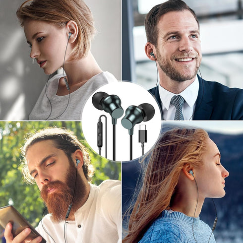 USB C Headphone with Microphone Wired Earbuds for iPhone 15 Pro Galaxy Z Flip Fold 6 A35 S23 Ultra Magnetic in-Ear Noise Canceling Type C Earphone...