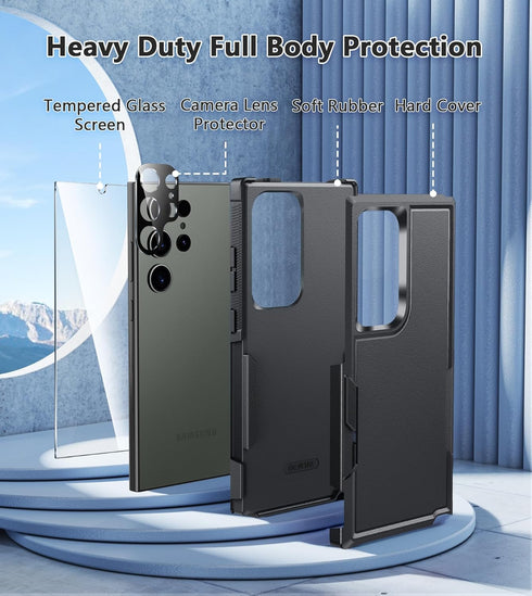 FNTCASE for Samsung Galaxy S24-Ultra Case: Dual Layer Military Grade Drop Proof Cell Phone Cover | Scratch Proof Stiff Layer | Shockproof Rubber L...