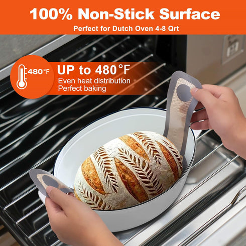 Silicone Bread Sling Oval- Non-Stick & Easy Clean Reusable Oval Silicone Baking Mat for dutch oven. With Long Handles Sourdough Bread Baking mat t...
