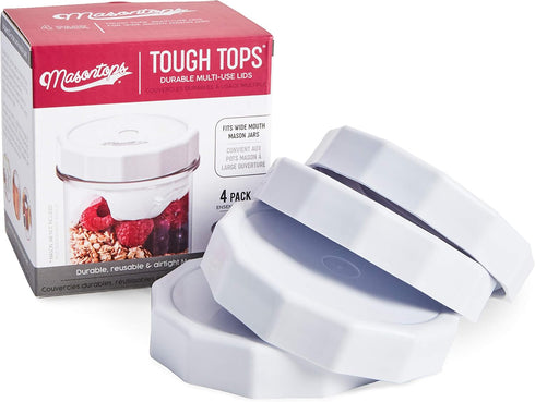 Masontops Tough Tops - Ball Wide Mouth Mason Jar Lids Plastic Leakproof - BPA-Free White Plastic Mason Jar Lids - Reusable Dry Canning Lids fit Ba...