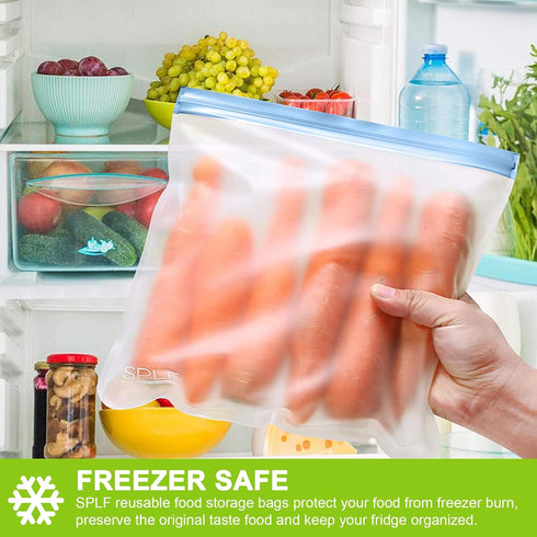 SPLF 12 Pack Dishwasher Safe Reusable Bags Silicone, Leakproof Reusable Freezer Bags, BPA Free Reusable Storage Bags for Lunch Marinate Food Trave...