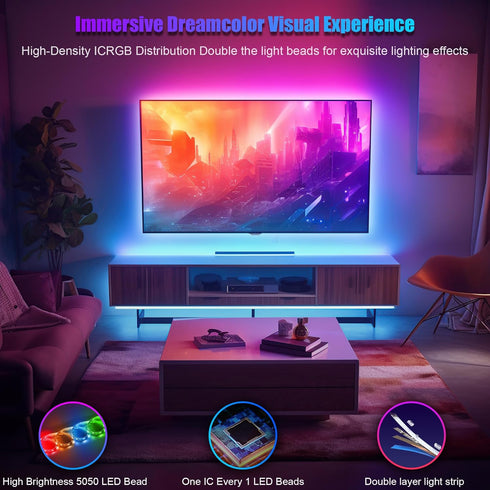 LED Lights for TV 40-60 Inch, 10FT (1 Roll of 10ft) ICRGB TV LED Backlight Kit with Bluetooth APP & 24 Keys Remote, Music Sync TV LED Lights, TV L...