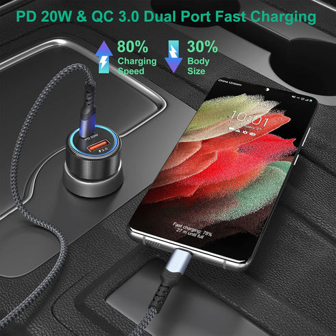USB C Car Charger 5 Pack, Bangfun 36W Dual Port PD&QC 3.0 Fast Charging 12V Car Charger Adapter Cigarette Lighter USB Charger Plug for iPhone 15 1...