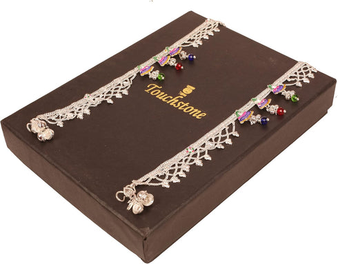 Touchstone Indian Bollywood Handcrafted Pretty Stylish Colorful Designer Jewelry Payal Paazeb Anklets in Silver Tone for Women....