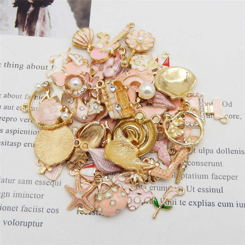 40pcs(20PAIRS) Assorted Gold Plated Enamel Animals Fruit Moon Star Dainty Dangle Flowers Pendants Charms for Jewelry Making Necklace Bracelet, Pin...