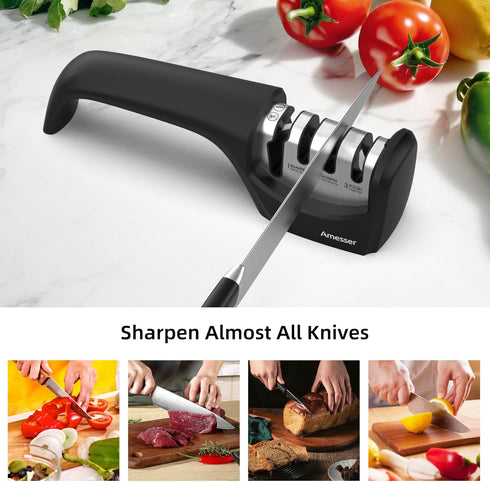 Knife Sharpener, Amesser 4-in-1 Kitchen Knife Sharpener Effortlessly Sharpen Restore, Hone, and Polish Blades Quickly for Kitchen Knives, Pocket K...