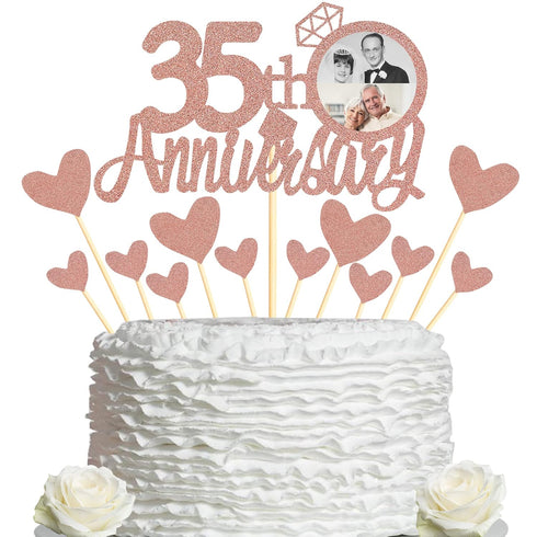 Sumerk 35th Anniversary Cake Topper,13PCS Rose Gold Glitter Cake Toppers Cake Decorations Set for 35th Wedding Anniversary Celebration Party...